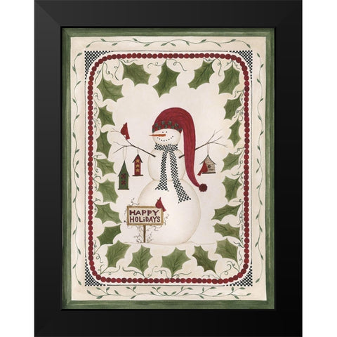 Happy Holidays Snowman Black Modern Wood Framed Art Print by Shamp, Cindy