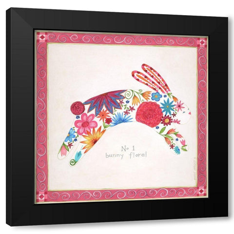 No. 1 Bunny Floral Black Modern Wood Framed Art Print by Shamp, Cindy
