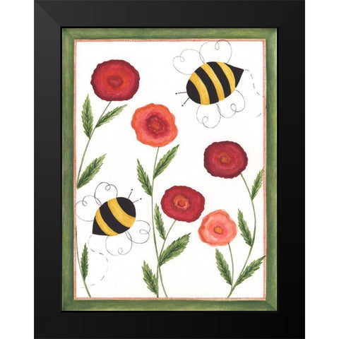 Busy Bees Black Modern Wood Framed Art Print by Shamp, Cindy