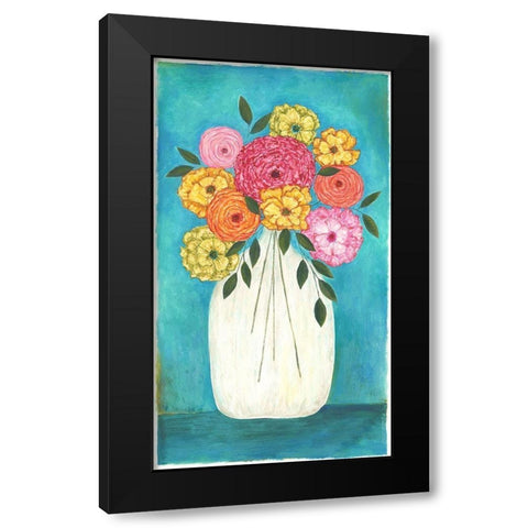 Bright Flowers - Teal Background II Black Modern Wood Framed Art Print by Shamp, Cindy