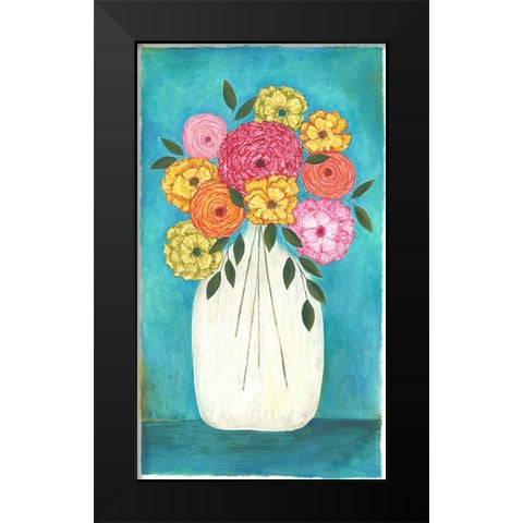 Bright Flowers - Teal Background II Black Modern Wood Framed Art Print by Shamp, Cindy