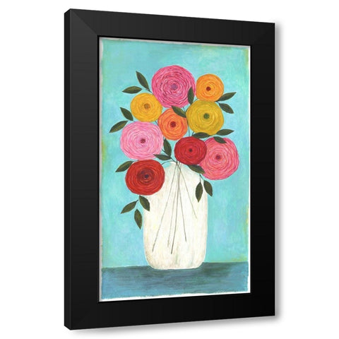 Bright Flowers - Teal Background I Black Modern Wood Framed Art Print with Double Matting by Shamp, Cindy