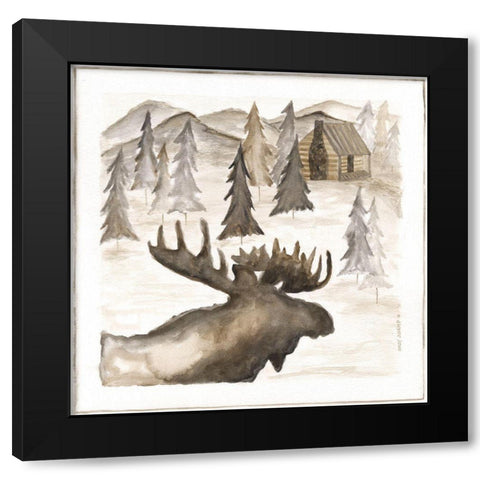 Moose Black Modern Wood Framed Art Print with Double Matting by Shamp, Cindy