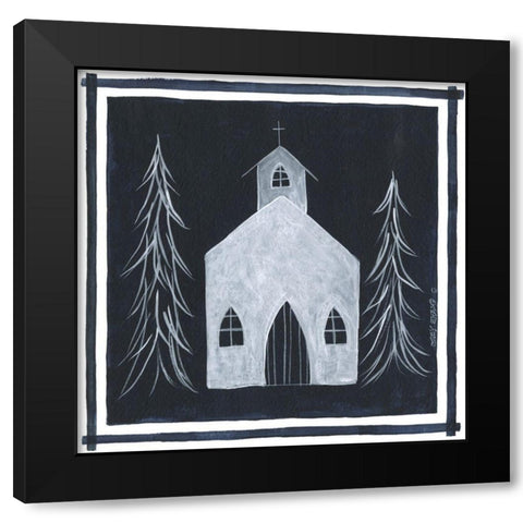 Blue Church I Black Modern Wood Framed Art Print with Double Matting by Shamp, Cindy