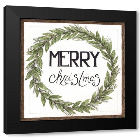 Merry Christmas Wreath Black Modern Wood Framed Art Print with Double Matting by Shamp, Cindy