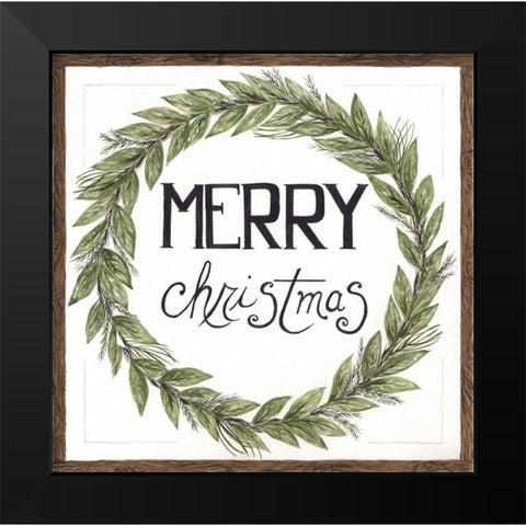 Merry Christmas Wreath Black Modern Wood Framed Art Print by Shamp, Cindy