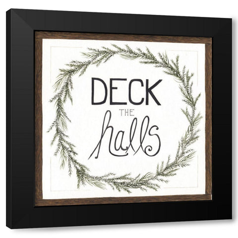 Deck the Halls Wreath Black Modern Wood Framed Art Print with Double Matting by Shamp, Cindy