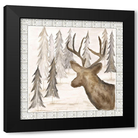 Deer w/ Border Black Modern Wood Framed Art Print with Double Matting by Shamp, Cindy