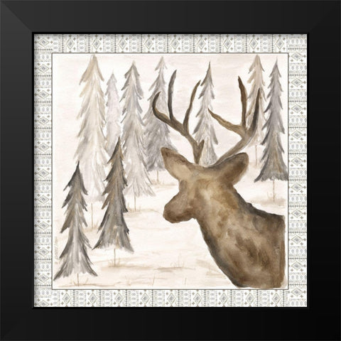 Deer w/ Border Black Modern Wood Framed Art Print by Shamp, Cindy
