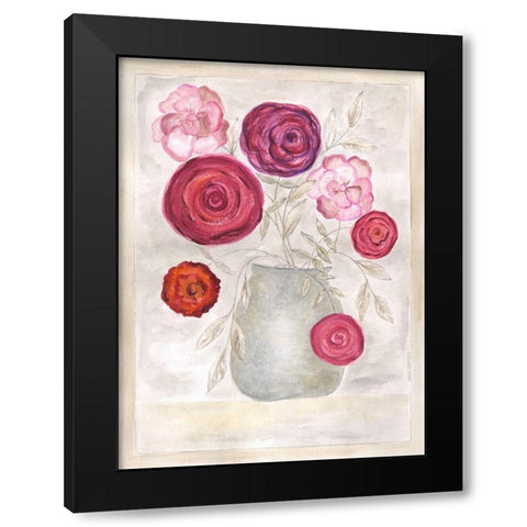 Pink Floral I Black Modern Wood Framed Art Print with Double Matting by Shamp, Cindy