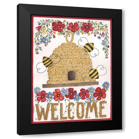 Welcome Beehive Black Modern Wood Framed Art Print by Shamp, Cindy