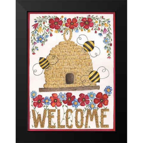 Welcome Beehive Black Modern Wood Framed Art Print by Shamp, Cindy
