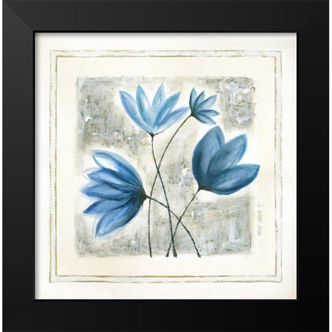 Blue Flowers Black Modern Wood Framed Art Print by Shamp, Cindy