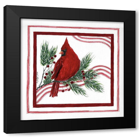 Christmas Cardinal IV Black Modern Wood Framed Art Print with Double Matting by Shamp, Cindy