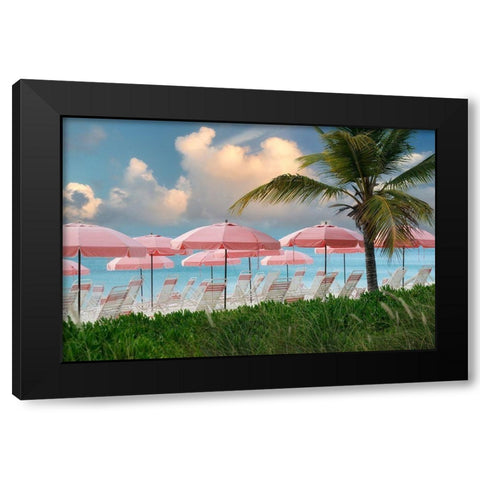 Pink Umbrella Black Modern Wood Framed Art Print by Frates, Dennis