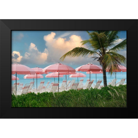 Pink Umbrella Black Modern Wood Framed Art Print by Frates, Dennis