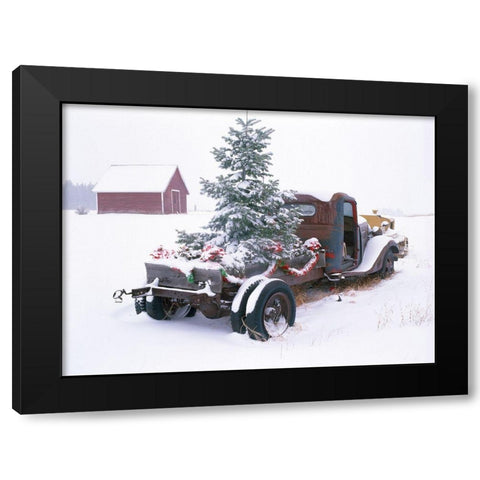 Christmas Truck Black Modern Wood Framed Art Print by Frates, Dennis