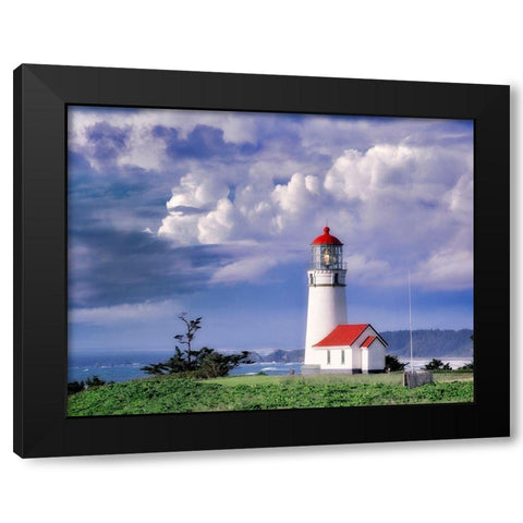 Red Roof Lighthouse Black Modern Wood Framed Art Print by Frates, Dennis
