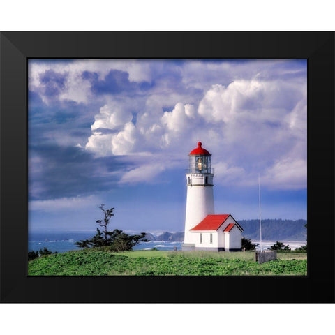 Red Roof Lighthouse Black Modern Wood Framed Art Print by Frates, Dennis