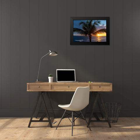 Palm Tree Sunset Black Modern Wood Framed Art Print by Frates, Dennis