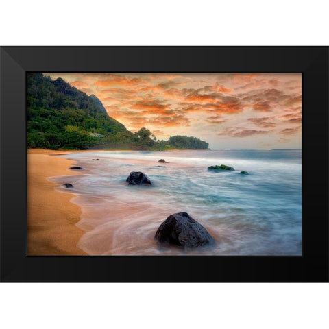 Peachy Keen Black Modern Wood Framed Art Print by Frates, Dennis