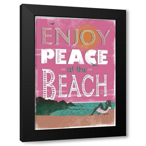 Peace at the Beach Black Modern Wood Framed Art Print by JMB Designs