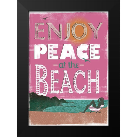 Peace at the Beach Black Modern Wood Framed Art Print by JMB Designs