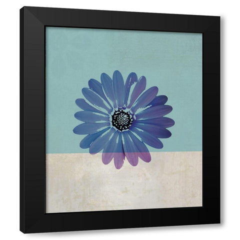 Blue Flower Black Modern Wood Framed Art Print by JMB Designs