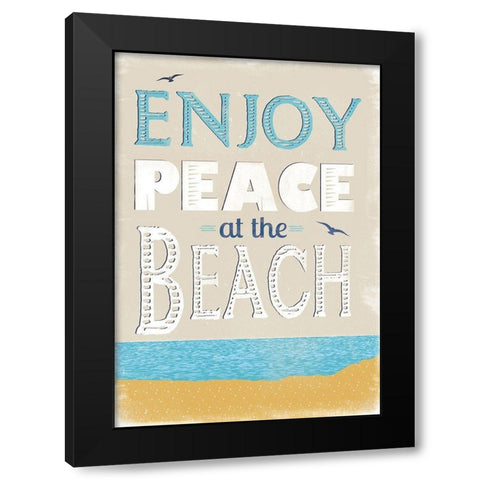 Peace at the Beach Black Modern Wood Framed Art Print by JMB Designs