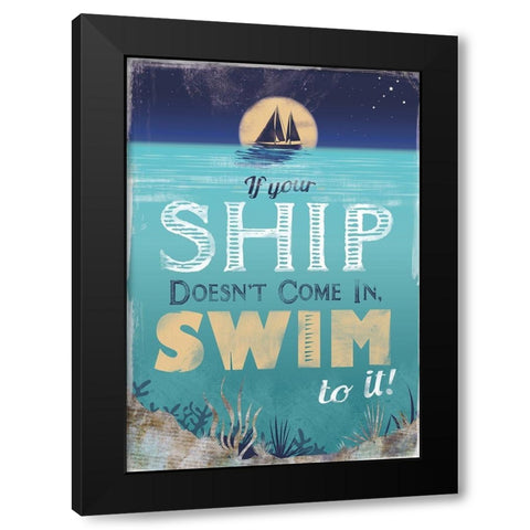 Swim to Your Ship Black Modern Wood Framed Art Print by JMB Designs