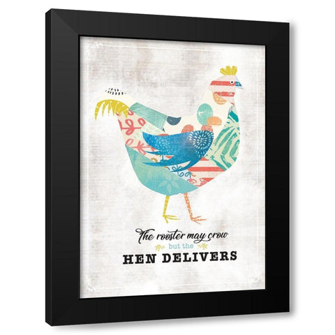 Hen Delivers Black Modern Wood Framed Art Print by JMB Designs
