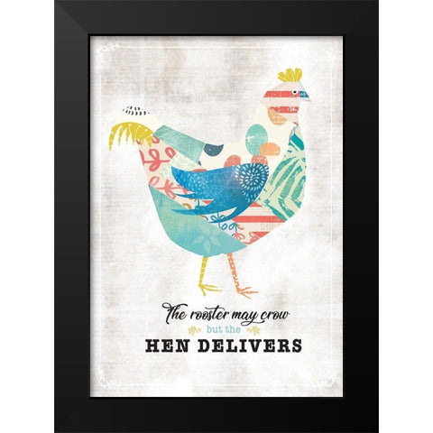 Hen Delivers Black Modern Wood Framed Art Print by JMB Designs