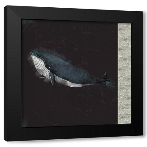 Blue Whale Black Modern Wood Framed Art Print with Double Matting by JMB Designs
