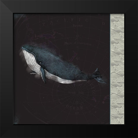 Blue Whale Black Modern Wood Framed Art Print by JMB Designs