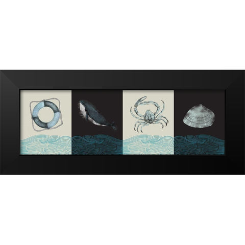 Nautical Pattern Black Modern Wood Framed Art Print by JMB Designs