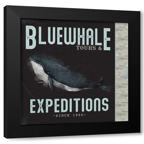 Blue Whale Tours Black Modern Wood Framed Art Print by JMB Designs