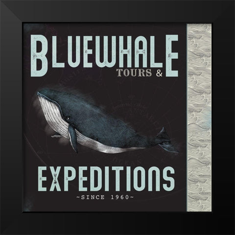 Blue Whale Tours Black Modern Wood Framed Art Print by JMB Designs