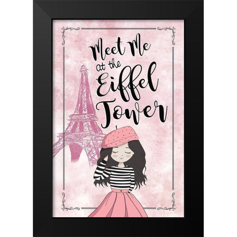Meet Me at the Eiffel Tower Black Modern Wood Framed Art Print by JMB Designs