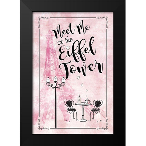 Meet Me at the Eiffel Tower Black Modern Wood Framed Art Print by JMB Designs