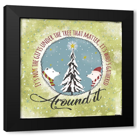Gathered Around Tree Black Modern Wood Framed Art Print with Double Matting by JMB Designs