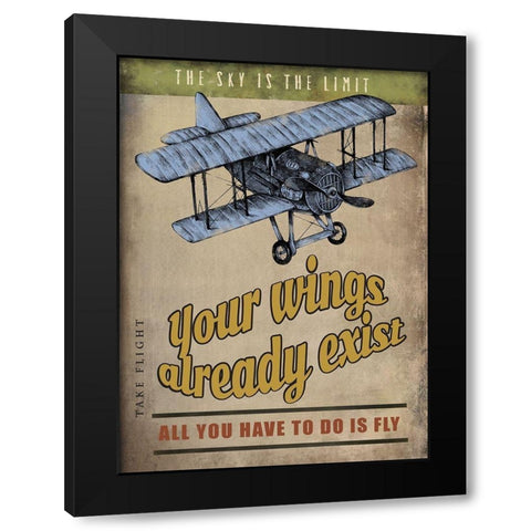 Spread Wings Black Modern Wood Framed Art Print by JMB Designs