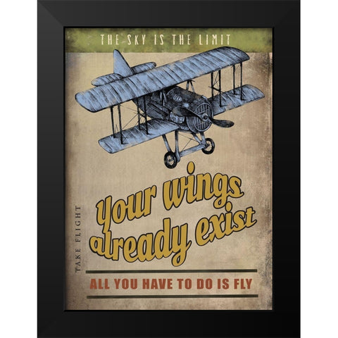 Spread Wings Black Modern Wood Framed Art Print by JMB Designs