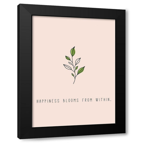 Happiness Blooms Black Modern Wood Framed Art Print by JMB Designs