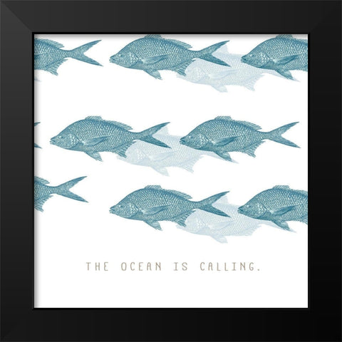 Ocean is Calling Black Modern Wood Framed Art Print by JMB Designs