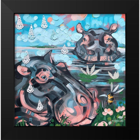 Hippo and Bee Black Modern Wood Framed Art Print by Ihde, McKenna