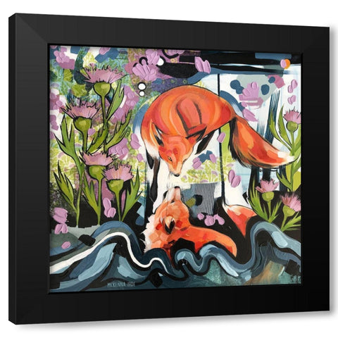 Fox and Thistle Black Modern Wood Framed Art Print by Ihde, McKenna