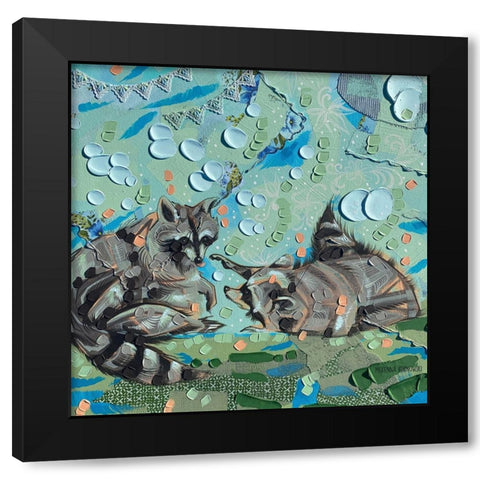 Two Raccoons Black Modern Wood Framed Art Print with Double Matting by Kornowski, McKenna