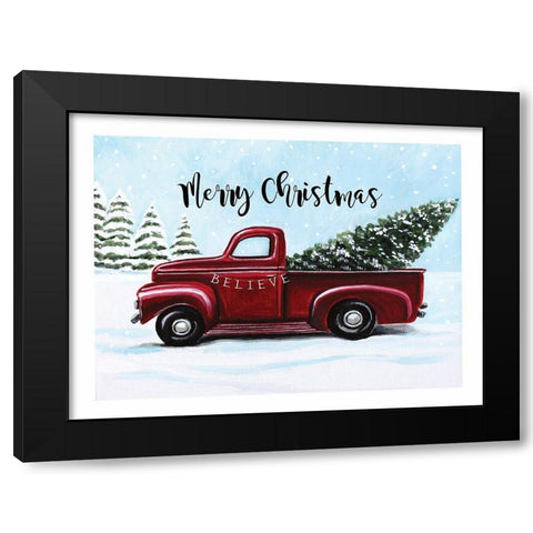 Merry Christmas - Red Truck Black Modern Wood Framed Art Print by Tyndall, Elizabeth