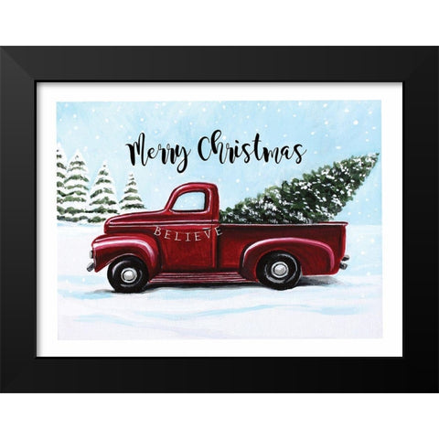 Merry Christmas - Red Truck Black Modern Wood Framed Art Print by Tyndall, Elizabeth