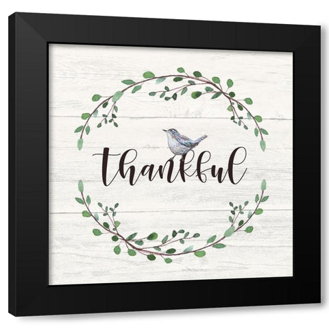 Thankful Sign Black Modern Wood Framed Art Print with Double Matting by Tyndall, Elizabeth